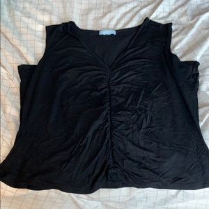 Black V neck tank top with ruched front